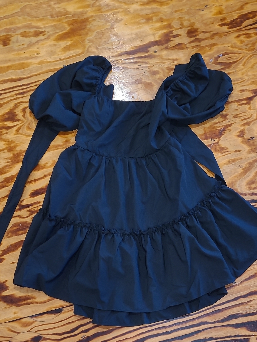 Black Puff Sleeve Tiered Mini Dress